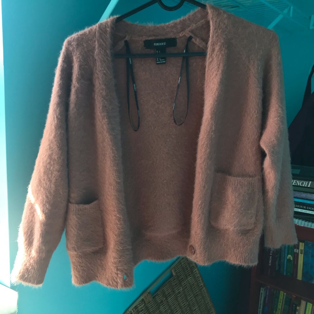 fuzzy pink pastel forever 21 cardigan